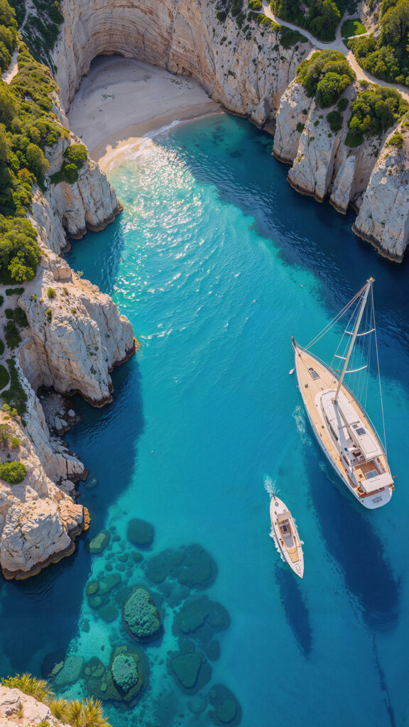 vista-aerea-de-una-hermosa-cala-con-aguas-turquesas-y-barcos